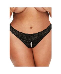 Sk Lace And Pearl Crotchless Thong Blk Q