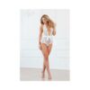 Stretch Lace Teddy With Peek-a-boo Back, Open Crotch & Tie-neck Closure White Os Hanging