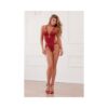 Dreamgirl Stretch Galloon Lace Teddy With Unlined Triangle Cups Garnet Os