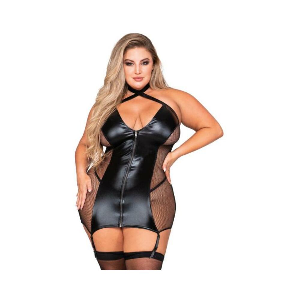 Dreamgirl Stretch Faux-leather And Fishnet Garter Slip Queen - Image 2