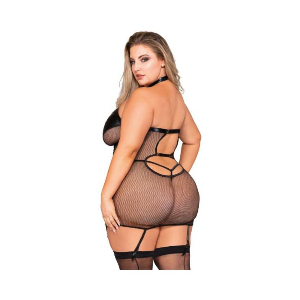Dreamgirl Stretch Faux-leather And Fishnet Garter Slip Queen - Image 3
