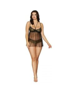 Alternative view of Gold Foil Babydoll Stretch Lace & Mesh Black/gold Os