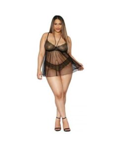 Alternative view of Gold Foil Babydoll Stretch Lace & Mesh Black/gold Q/s