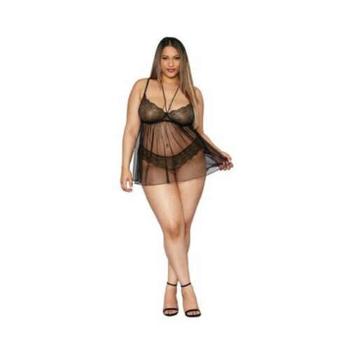 Gold Foil Babydoll Stretch Lace & Mesh Black/gold Q/s - Image 2