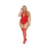 Stretch Lace & Velvet Garter Teddy Lipstick Red Q/s