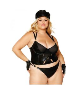 Dreamgirl Wetlook Fishnet Strappy Bustier & Thong Set Black 3xl Hanging