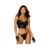 Dreamgirl Wetlook Fishnet Strappy Bustier & Thong Set Black L Hanging