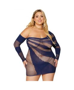 Dreamgirl Stripey One-shoulder Fishnet Chemise Nocturnal Queen Size
