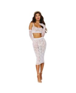 Dreamgirl Lace Fishnet Bralette & Slip Skirt White O/s