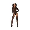 Dreamgirl Animal Print Fishnet Gloved Suspender Teddy Bodystocking With Keyhole Back Black O/s