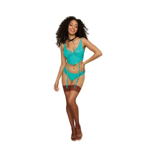 Dreamgirl Stretch Vinyl And Lace Bustier And G-string Set Ocean M