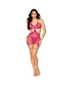 Alternative view of Fishnet & Lace Garter Slip Set Beet O/s