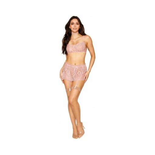 Eyelash Lace Bralette Garter Skirt Set Rose Quartz O/s - Image 2