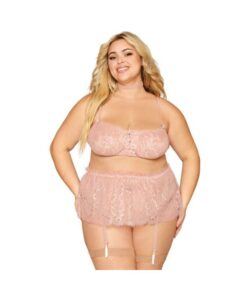 Eyelash Lace Bralette Garter Skirt Set Rose Quartz Q/s