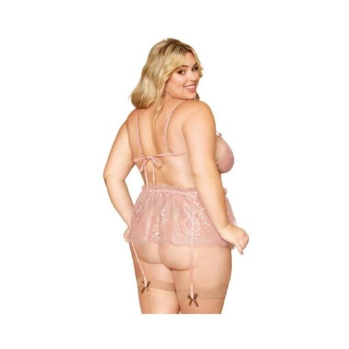 Eyelash Lace Bralette Garter Skirt Set Rose Quartz Q/s - Image 2