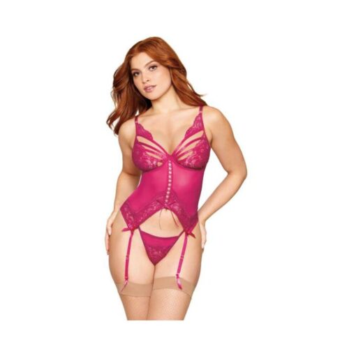 Floral Lace Bustier & G-string Set Beet O/s - Image 2