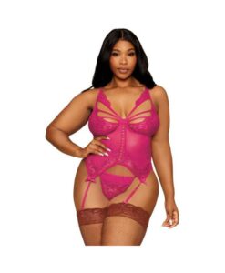 Alternative view of Floral Lace Bustier & G-string Set Beet Q/s