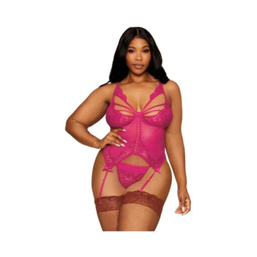 Floral Lace Bustier & G-string Set Beet Q/s - Image 2