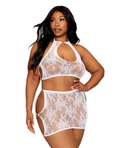 Seamless Lace Bralette & Mini Skirt Set White Q/s
