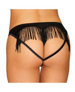 Heart Back Panty W/ Fringe Black Large