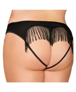 Heart Back Panty W/ Fringe Black 1x/2x