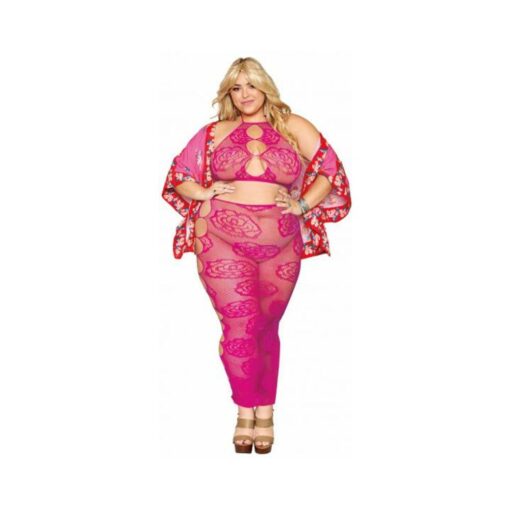 Bralette & Long Skirt Set Rose Pattern Beet Q/s - Image 3