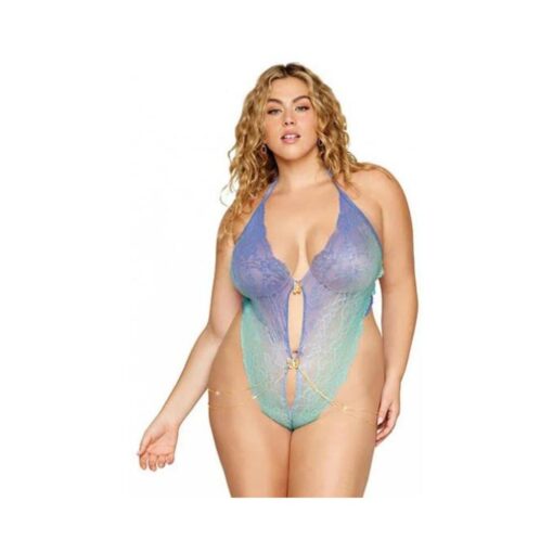 Ombre Stretch Lace Teddy W/ Butterfly Charms Lavender Haze /seafoam Osq