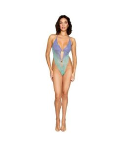Ombre Stretch Lace Teddy W/ Butterfly Charms Lavender Haze /seafoam O/s