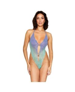 Alternative view of Ombre Stretch Lace Teddy W/ Butterfly Charms Lavender Haze /seafoam O/s