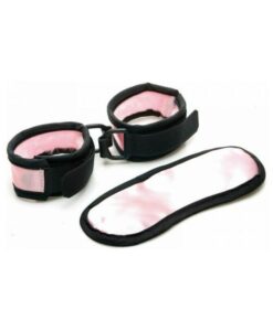 Sex Kitten Mask & Cuff Set Pink/black