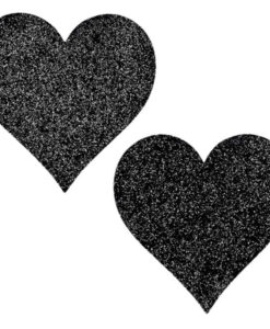 Heart Shaped Glitter Pasties Black O/S