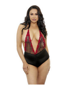 Lace And Satin Teddy Plus Size Black/Red