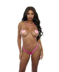 Fishnet Teddy With Matching Panty And Pasties Green O/S