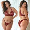 Allure Lace & Mesh Bralette and Panty 2pc Set-Burgundy 2X/3X