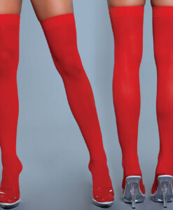 BeWicked Opaque Nylon Thigh Highs-Red O/S