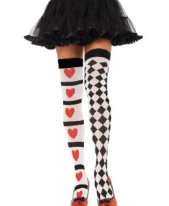 Harlequin Heart Thigh High Os Wht/red
