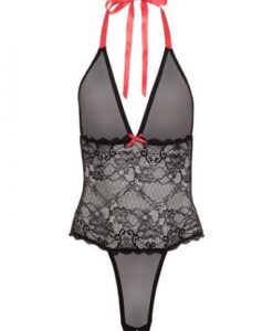 V Plunge Lace & Mesh Teddy Black OS