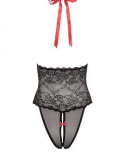 Alternative view of V Plunge Lace & Mesh Teddy Black OS