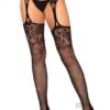 Rhinestone Top Stockings Garter Os Blk