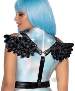 Furry Angel Wing Body Harness Os Black