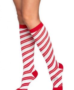 Candy Cane Lurex Knee High Os Red/wht
