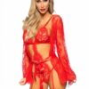 Eyelash Lace Garter Teddy 3pc Md Red