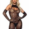 Leopard Keyhole Dress/gloves Os Blk