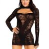 Lace Keyhole Mini Dress Gloves Os Blk
