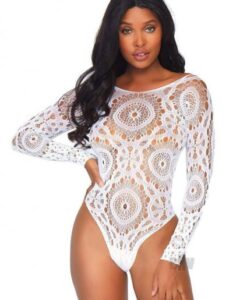 Crochet Lace Crotch Thong Teddy S/m Whit