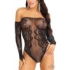Rhinestone Net Off Shoulder Teddy Os Blk