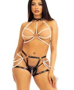 Faux Pearl Halter Butt Harn Sm Blk/wht