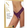 Sk Lace And Pearl Crotchless Thong Pur S/m