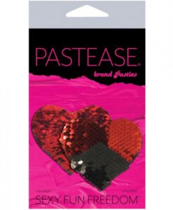 Alternative view of Pastease Double Sequin Hearts Red Black Pasties O/S