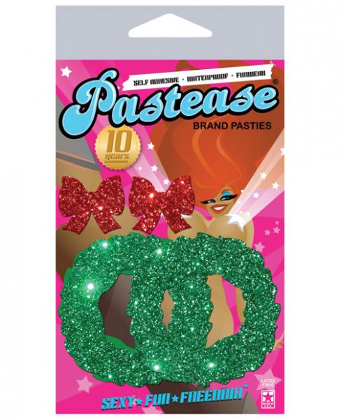 Wreath with Bows Glitter Green Red Pasties - Image 2